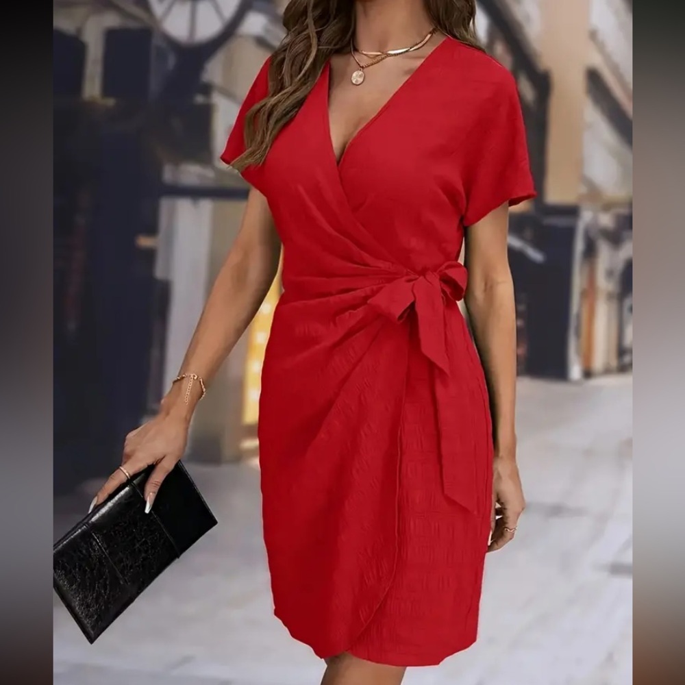 Plus Size Textured Red Surplus Dress